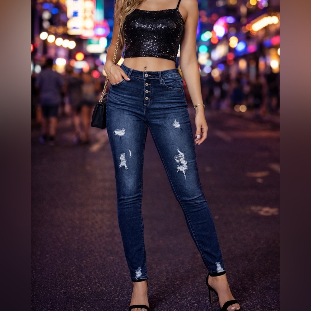 KanCan Dark Blue Distressed Skinny Jeans